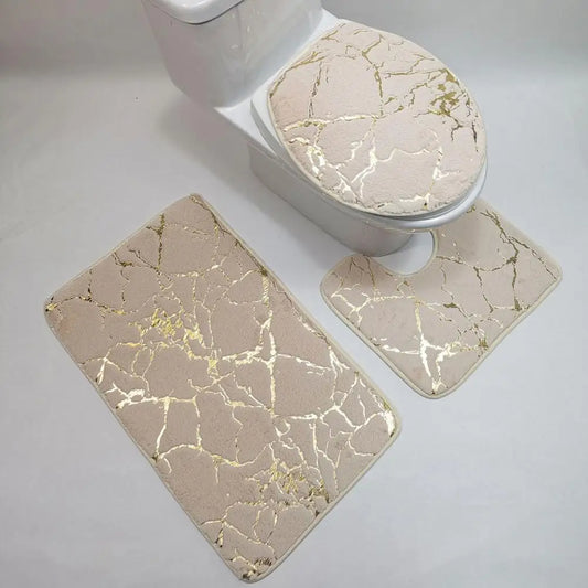 MarbreÉlégant | Set de Tapis de Toilette à Rayures